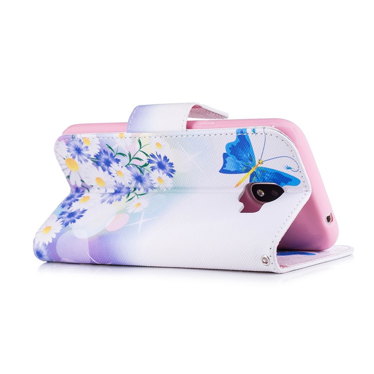 Pattern Printing Stand Leather Wallet Case for Samsung Galaxy J2 Pro 2018 - Blue Butterfly and Flowers-4