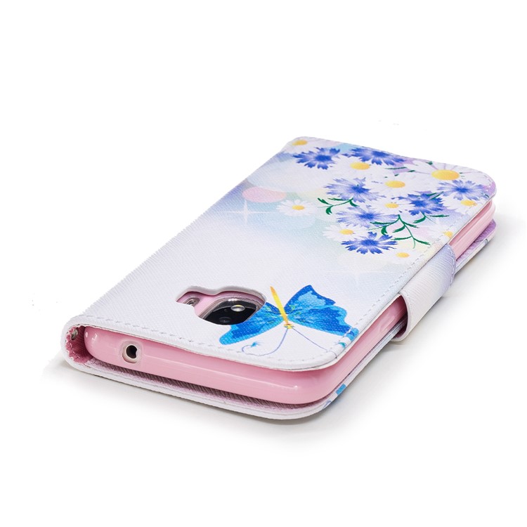 Pattern Printing Stand Leather Wallet Case for Samsung Galaxy J2 Pro 2018 - Blue Butterfly and Flowers-7