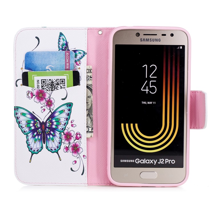 Pattern Printing Wallet Leather Cover with Stand for Samsung Galaxy J2 Pro 2018 - Butterflies and Flower-8