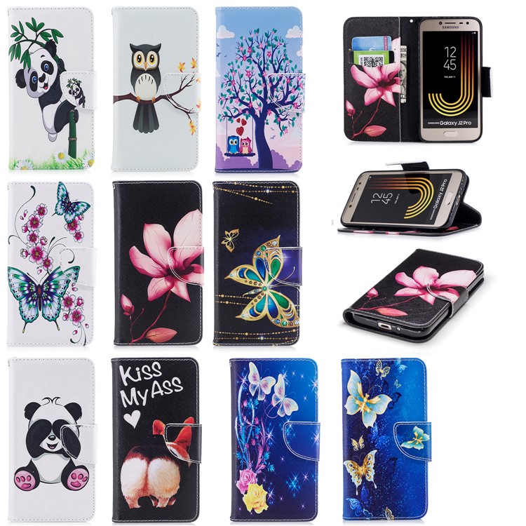 Pattern Printing Wallet Leather Cover with Stand for Samsung Galaxy J2 Pro 2018 - Butterflies and Flower-9