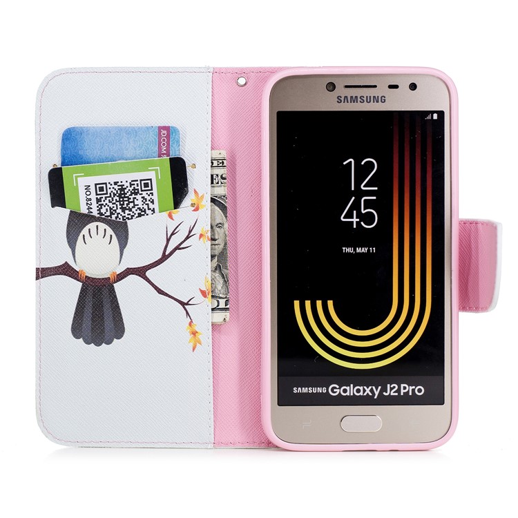 Pattern Printing Wallet Leather Case Cover with Stand for Samsung Galaxy J2 Pro 2018 - Owl Standing on Branch-8