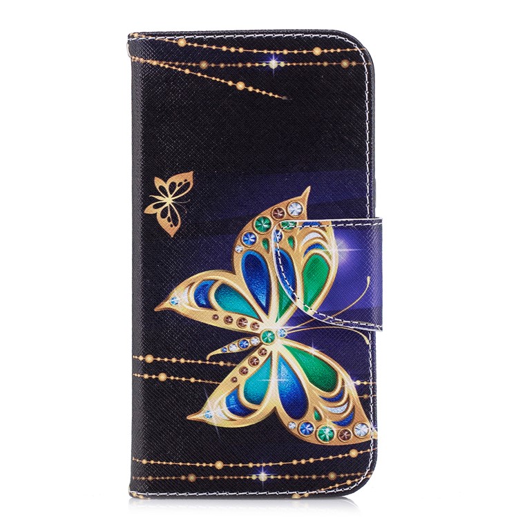 Pattern Printing Wallet Leather Phone Shell with Stand for Samsung Galaxy J2 Pro 2018 - Butterfly with Diamond-2