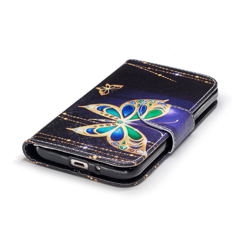 Pattern Printing Wallet Leather Phone Shell with Stand for Samsung Galaxy J2 Pro 2018 - Butterfly with Diamond-6