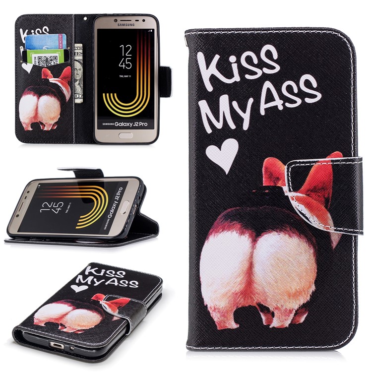 Pattern Printing Wallet Leather Cellphone Cover with Stand for Samsung Galaxy J2 Pro 2018 - Kiss My Ass-1