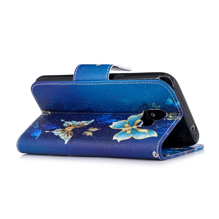 Pattern Printing Wallet Leather Phone Accessory Cover with Stand for Samsung Galaxy J2 Pro 2018 - Blue Butterflies-4