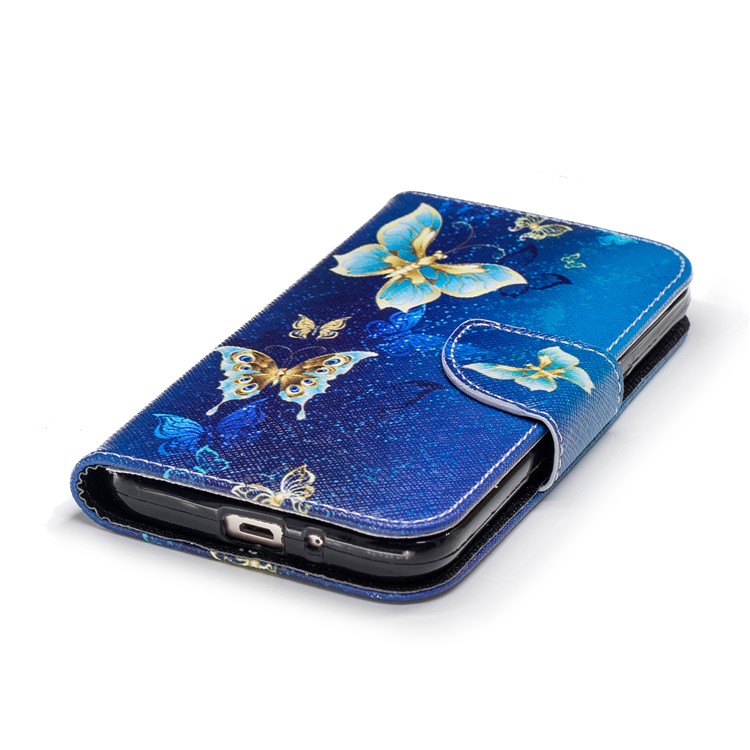 Pattern Printing Wallet Leather Phone Accessory Cover with Stand for Samsung Galaxy J2 Pro 2018 - Blue Butterflies-6