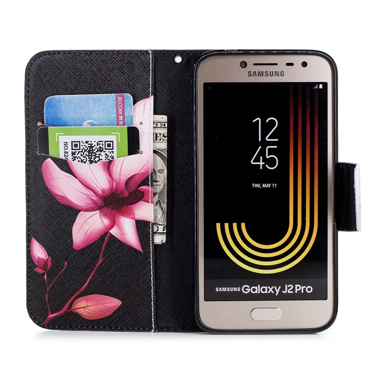 Pattern Printing Wallet Leather Phone Accessory Case with Stand for Samsung Galaxy J2 Pro 2018 - Flower Pattern-8