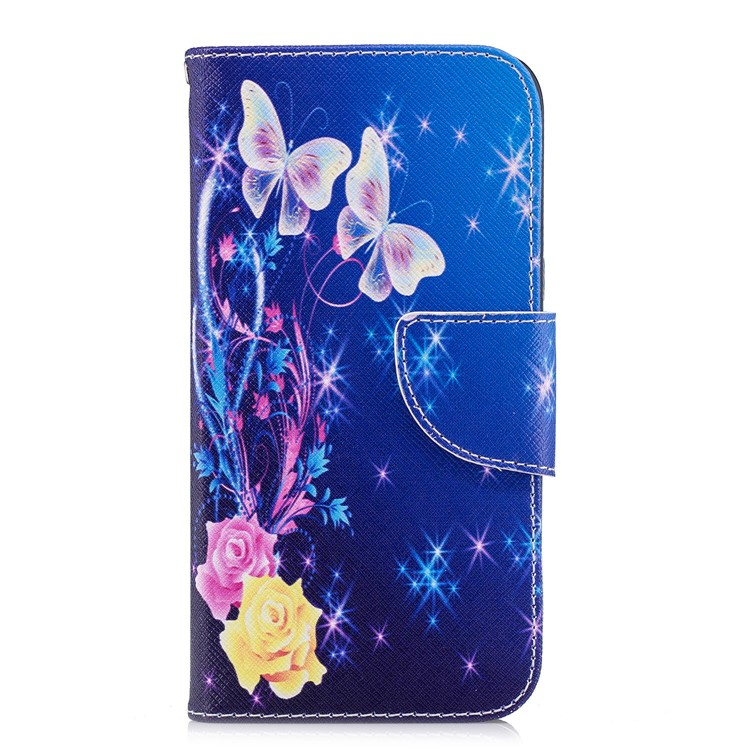 Pattern Printing Wallet Leather Phone Accessory Casing with Stand for Samsung Galaxy J2 Pro 2018 - Roses and Butterflies-2