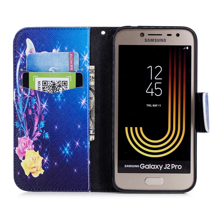 Pattern Printing Wallet Leather Phone Accessory Casing with Stand for Samsung Galaxy J2 Pro 2018 - Roses and Butterflies-8