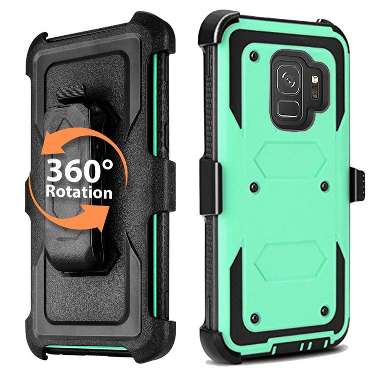 Heavy Duty Rugged PC TPU Belt Clip Kickstand Combo Phone Case for Samsung Galaxy S9 SM-G960 - Cyan-2