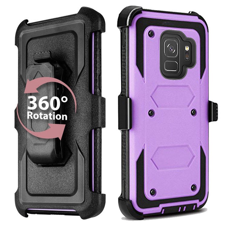 Heavy Duty Rugged PC TPU Belt Clip Kickstand Protective Cover for Samsung Galaxy S9 SM-G960 - Purple-2
