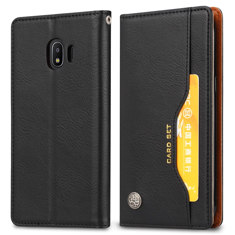Auto-absorbed Leather Wallet Flip Case for Samsung Galaxy J2 Pro 2018 - Black-2