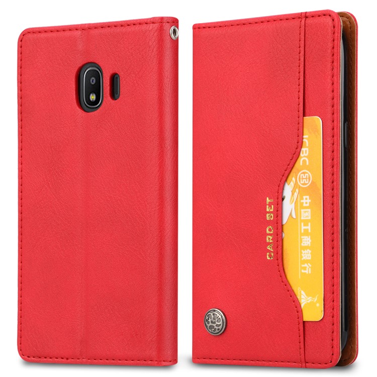 Auto-absorbed Leather Wallet Flip Cover Shell for Samsung Galaxy J2 Pro 2018 - Red-2