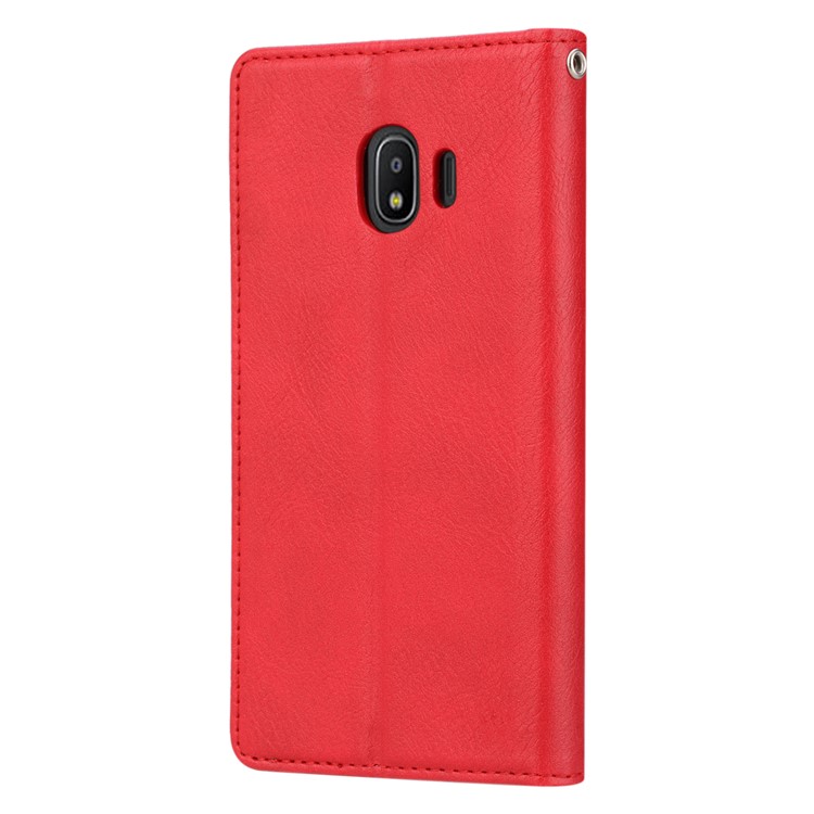 Auto-absorbed Leather Wallet Flip Cover Shell for Samsung Galaxy J2 Pro 2018 - Red-4