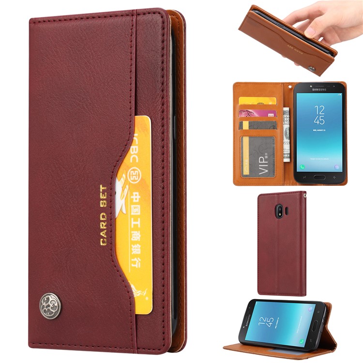 Leather Auto-absorbed Wallet Folio Accessory Case for Samsung Galaxy J2 Pro 2018 - Wine Red-1