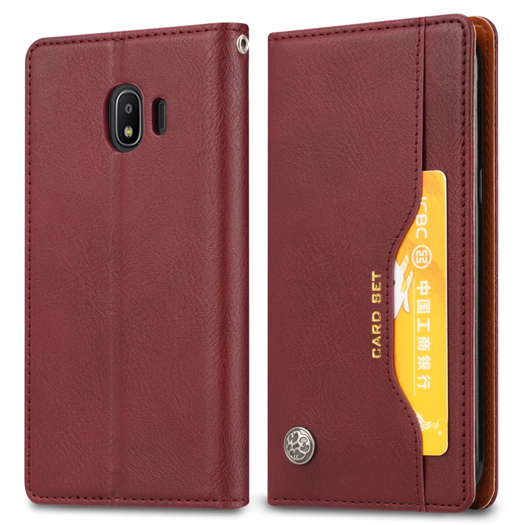 Leather Auto-absorbed Wallet Folio Accessory Case for Samsung Galaxy J2 Pro 2018 - Wine Red-2