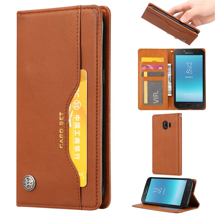 Auto-absorbed Leather Stand Wallet Flip Protective Cover for Samsung Galaxy J2 Pro 2018 - Brown-1