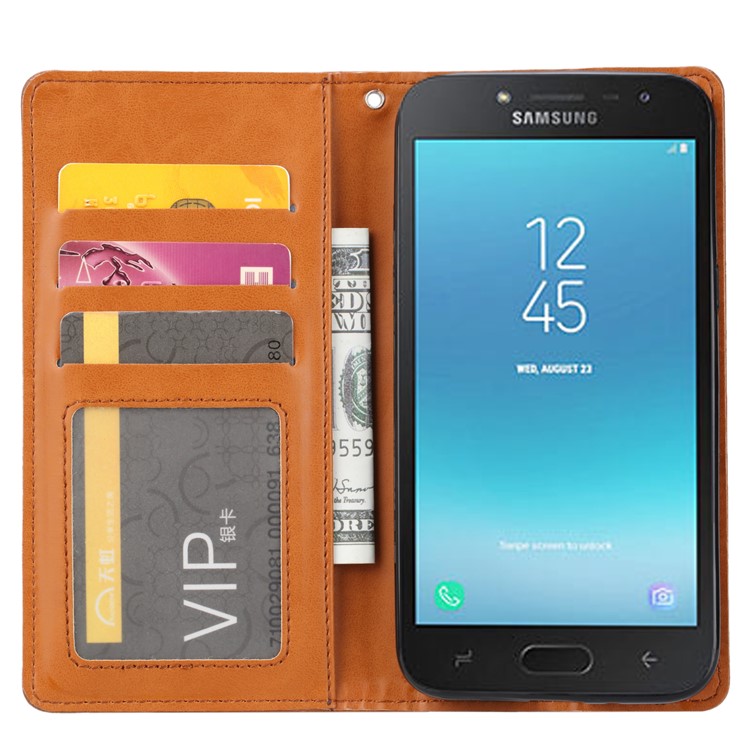Auto-absorbed Leather Stand Wallet Flip Protective Cover for Samsung Galaxy J2 Pro 2018 - Brown-5
