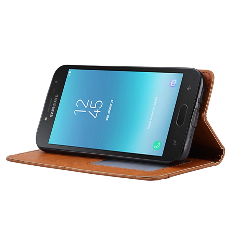 Auto-absorbed Leather Stand Wallet Flip Protective Cover for Samsung Galaxy J2 Pro 2018 - Brown-7