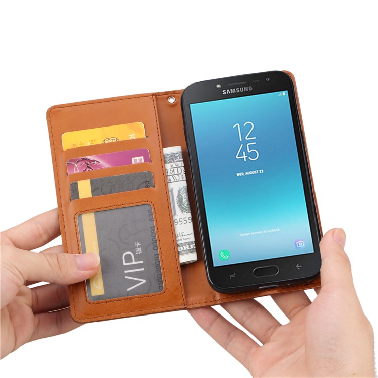 Auto-absorbed Leather Stand Wallet Flip Protective Cover for Samsung Galaxy J2 Pro 2018 - Brown-8