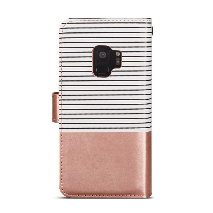 Stripes Pattern Detachable 2-in-1 9 Card Slots Leather Wallet Case for Samsung Galaxy S9 SM-G960 - Rose-3