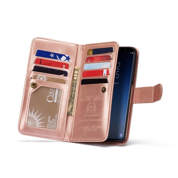 Stripes Pattern Detachable 2-in-1 9 Card Slots Leather Wallet Case for Samsung Galaxy S9 SM-G960 - Rose-4