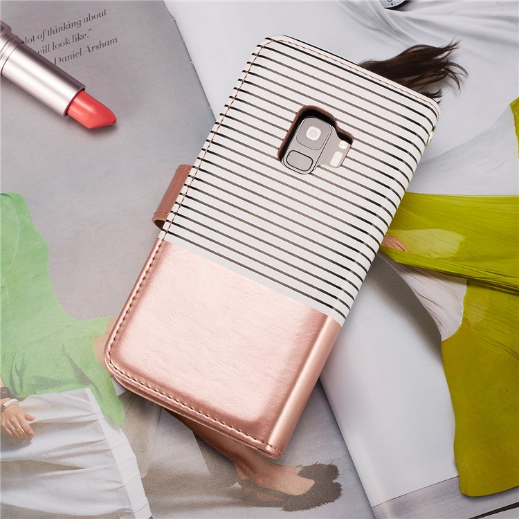 Stripes Pattern Detachable 2-in-1 9 Card Slots Leather Wallet Case for Samsung Galaxy S9 SM-G960 - Rose-6