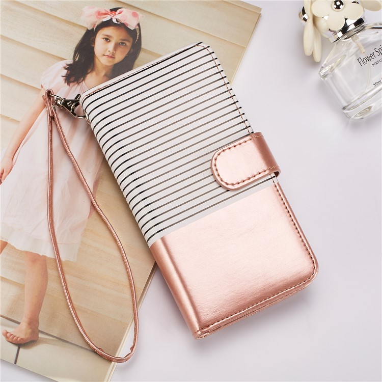 Stripes Pattern Detachable 2-in-1 9 Card Slots Leather Wallet Case for Samsung Galaxy S9 SM-G960 - Rose-7