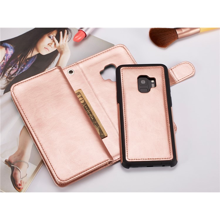 Stripes Pattern Detachable 2-in-1 9 Card Slots Leather Wallet Case for Samsung Galaxy S9 SM-G960 - Rose-8