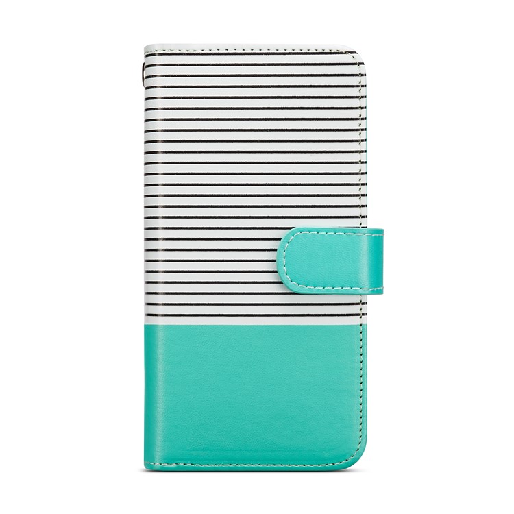 Stripes Pattern Detachable 2-in-1 9 Card Slots Leather Wallet Cover for Samsung Galaxy S9 SM-G960 - Cyan-1