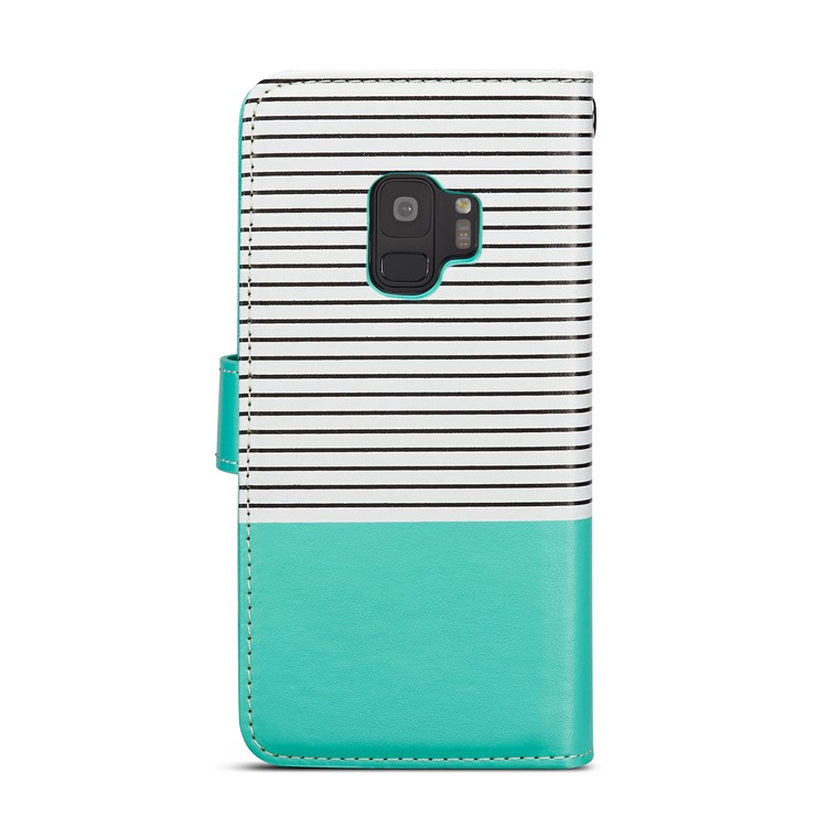 Stripes Pattern Detachable 2-in-1 9 Card Slots Leather Wallet Cover for Samsung Galaxy S9 SM-G960 - Cyan-2