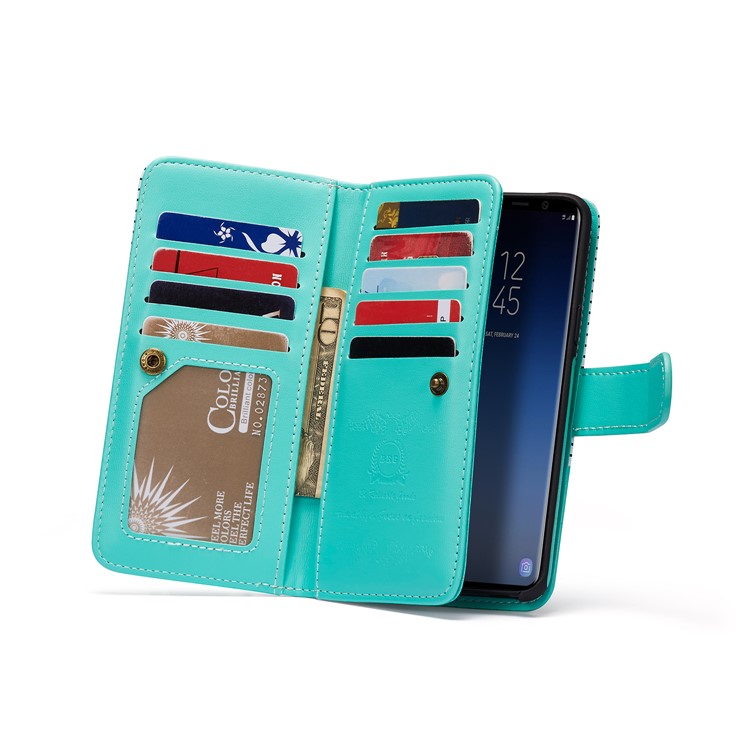 Stripes Pattern Detachable 2-in-1 9 Card Slots Leather Wallet Cover for Samsung Galaxy S9 SM-G960 - Cyan-3