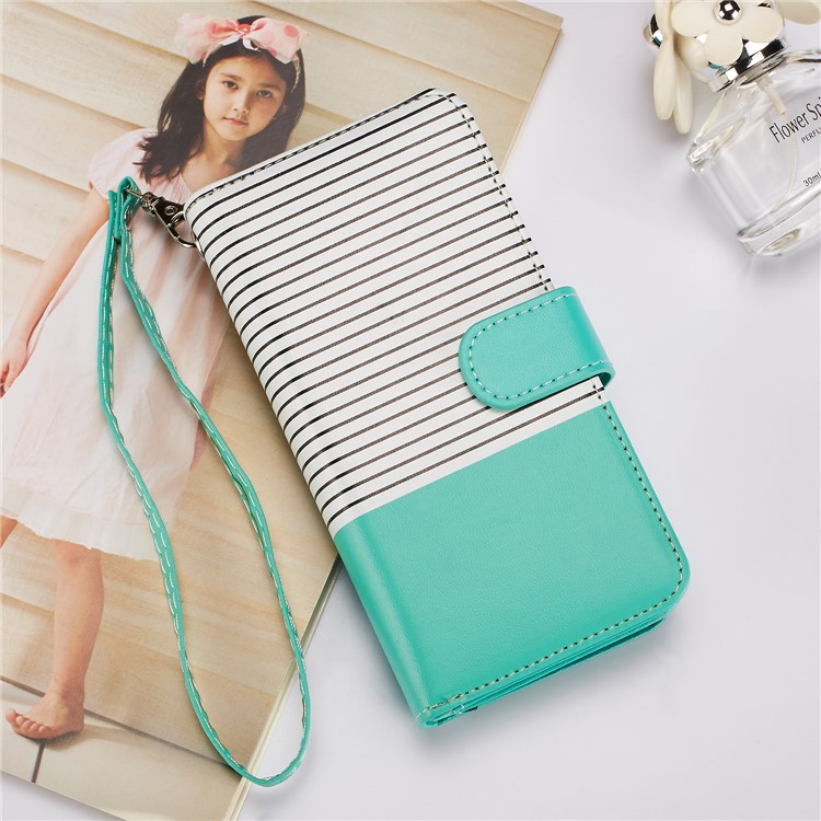 Stripes Pattern Detachable 2-in-1 9 Card Slots Leather Wallet Cover for Samsung Galaxy S9 SM-G960 - Cyan-6
