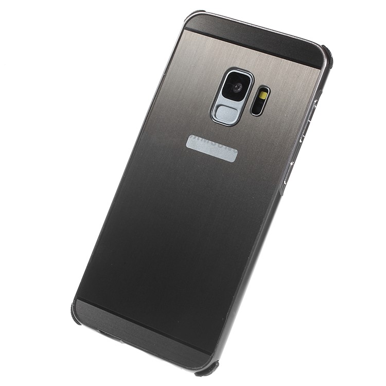 Electroplated Metal Bumper + Brushed PC Back Panel Slide-on Case for Samsung Galaxy S9 SM-G960 - Black-2