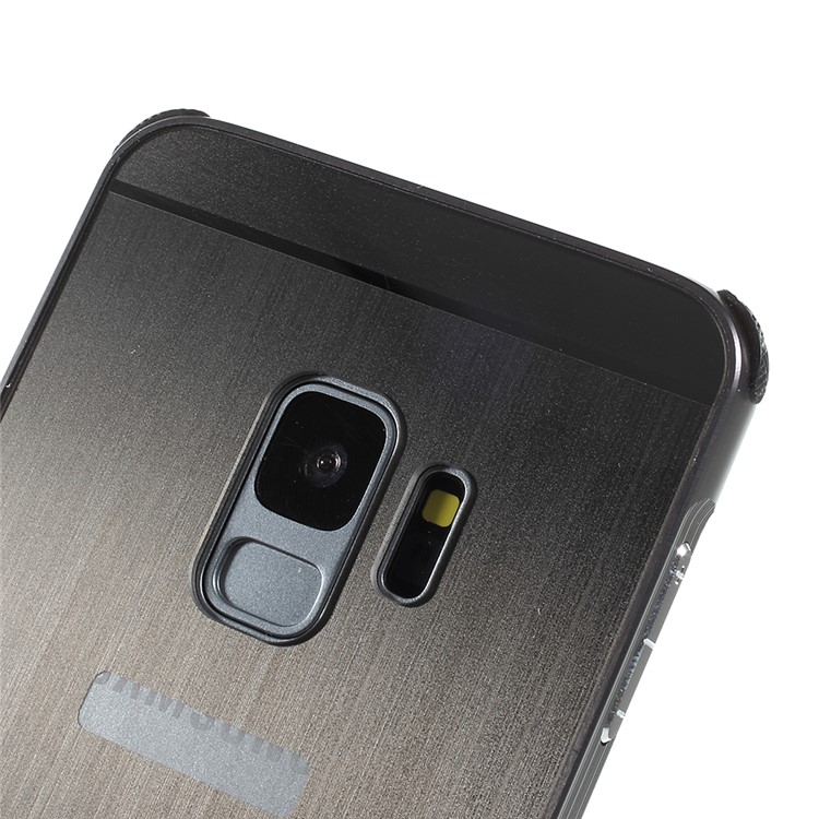 Electroplated Metal Bumper + Brushed PC Back Panel Slide-on Case for Samsung Galaxy S9 SM-G960 - Black-3