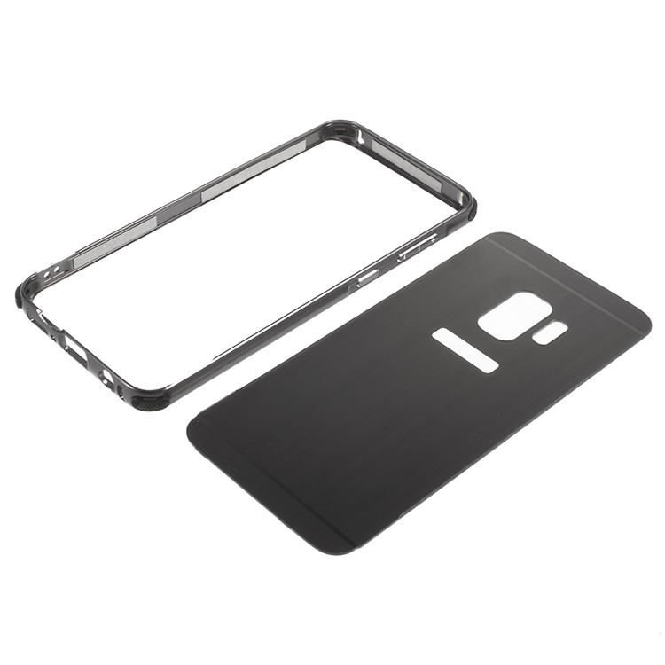 Electroplated Metal Bumper + Brushed PC Back Panel Slide-on Case for Samsung Galaxy S9 SM-G960 - Black-6