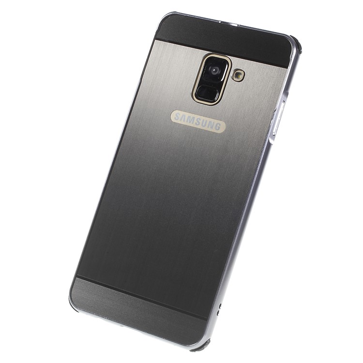 Electroplated Metal Bumper + Brushed PC Back Panel Slide-on Case for Samsung Galaxy A8+ (2018) - Black-2