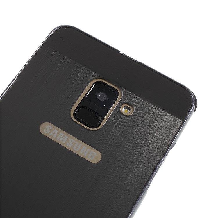 Electroplated Metal Bumper + Brushed PC Back Panel Slide-on Case for Samsung Galaxy A8+ (2018) - Black-3