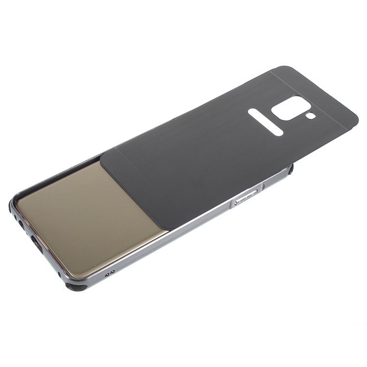 Electroplated Metal Bumper + Brushed PC Back Panel Slide-on Case for Samsung Galaxy A8+ (2018) - Black-5