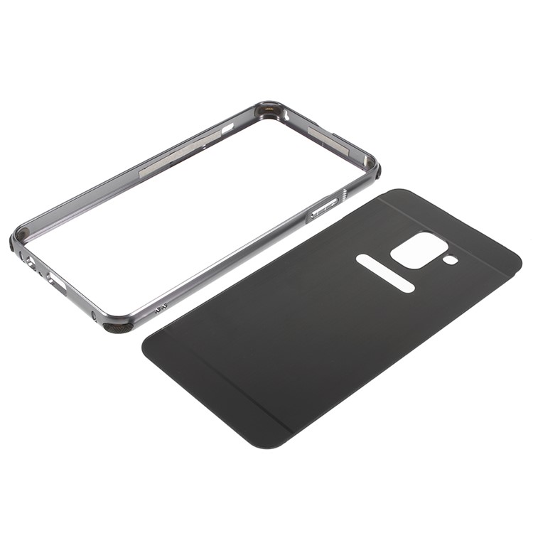 Electroplated Metal Bumper + Brushed PC Back Panel Slide-on Case for Samsung Galaxy A8+ (2018) - Black-6