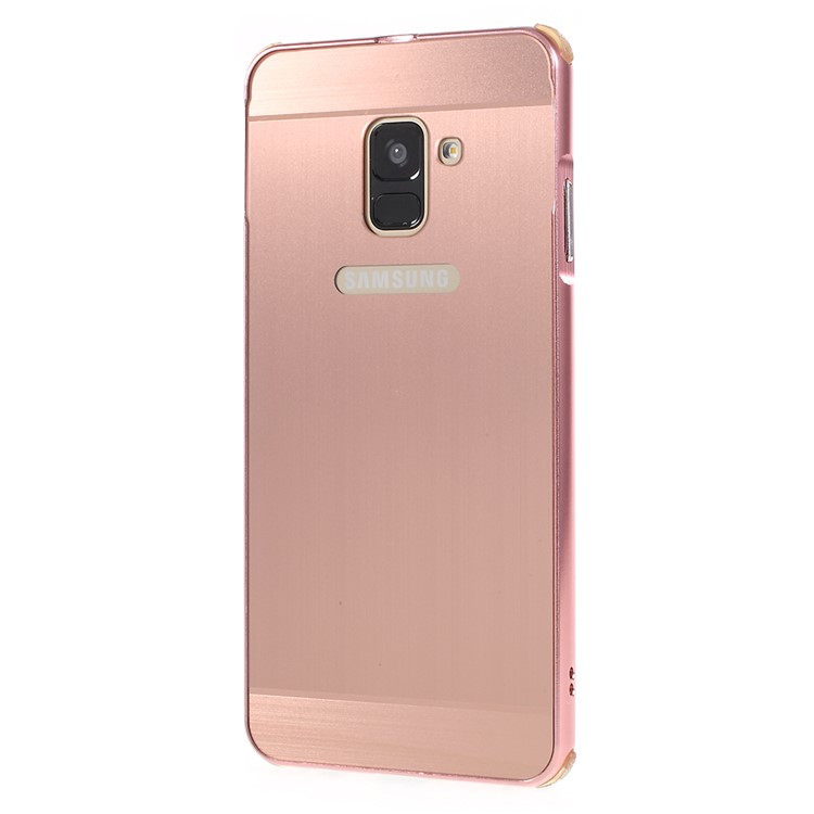 Electroplated Metal Bumper + Brushed PC Back Panel Slide-on Shell for Samsung Galaxy A8+ (2018) - Rose Gold-2