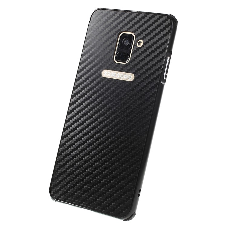 Electroplated Metal Bumper + Carbon Fiber Texture PC Back Panel Slide-on Cover for Samsung Galaxy A8 Plus (2018) - Black-2