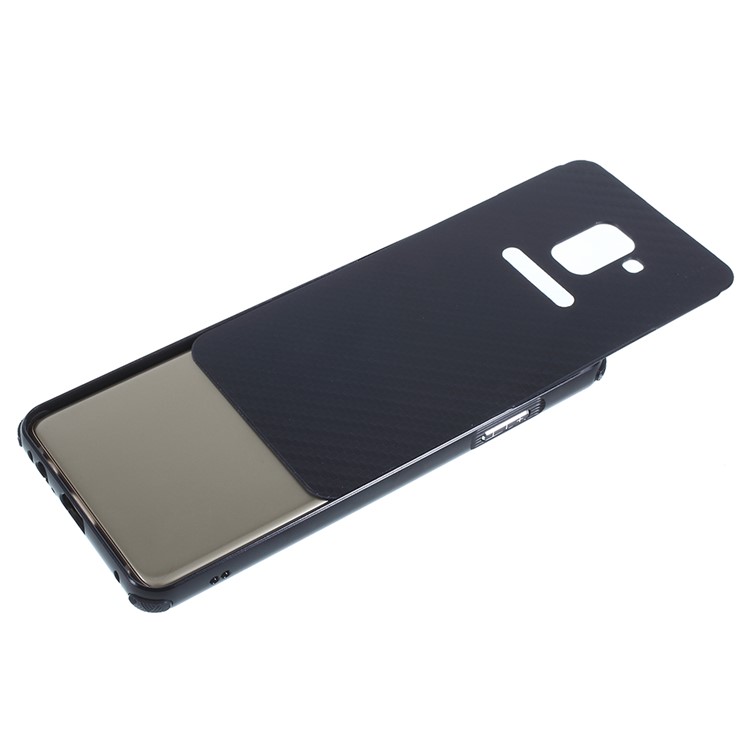 Electroplated Metal Bumper + Carbon Fiber Texture PC Back Panel Slide-on Cover for Samsung Galaxy A8 Plus (2018) - Black-5