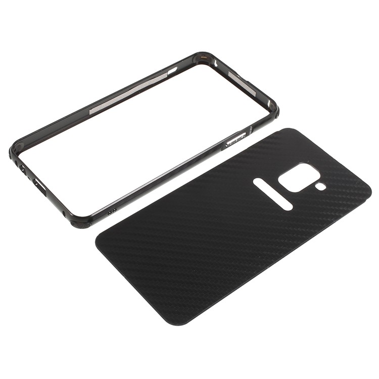 Electroplated Metal Bumper + Carbon Fiber Texture PC Back Panel Slide-on Cover for Samsung Galaxy A8 Plus (2018) - Black-6