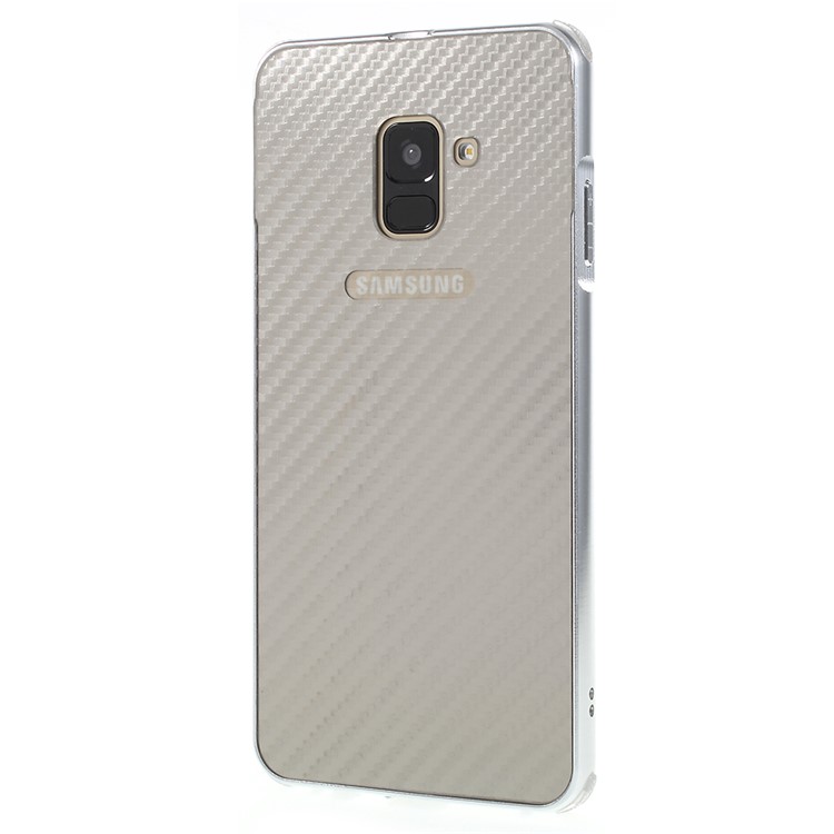 Electroplated Metal Bumper + Carbon Fiber Texture PC Back Panel Slide-on Case for Samsung Galaxy A8 Plus (2018) - Silver-2