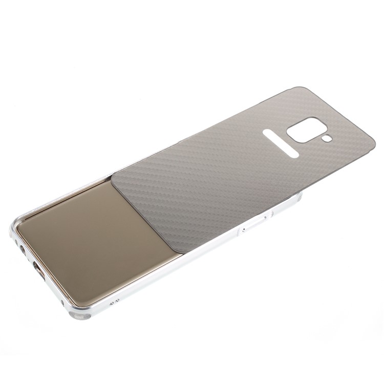 Electroplated Metal Bumper + Carbon Fiber Texture PC Back Panel Slide-on Case for Samsung Galaxy A8 Plus (2018) - Silver-4