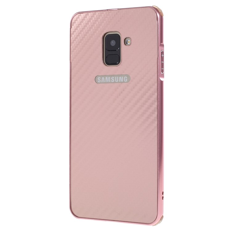 Electroplated Metal Bumper + Carbon Fiber Texture PC Back Panel Slide-on Casing for Samsung Galaxy A8 Plus (2018) - Rose Gold-2