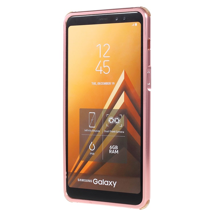 Electroplated Metal Bumper + Carbon Fiber Texture PC Back Panel Slide-on Casing for Samsung Galaxy A8 Plus (2018) - Rose Gold-3