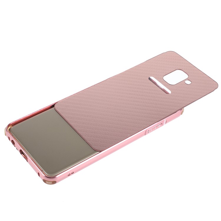 Electroplated Metal Bumper + Carbon Fiber Texture PC Back Panel Slide-on Casing for Samsung Galaxy A8 Plus (2018) - Rose Gold-4