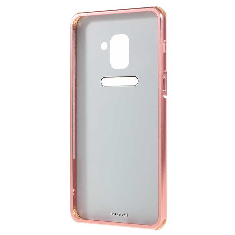 Electroplated Metal Bumper + Carbon Fiber Texture PC Back Panel Slide-on Casing for Samsung Galaxy A8 Plus (2018) - Rose Gold-5